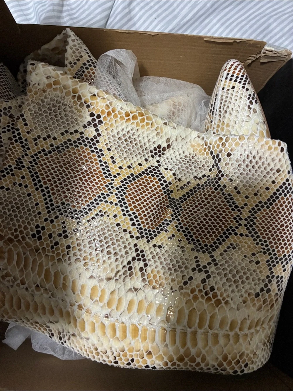 Fashion Nova Beige & Tan Snake-Print Thigh-High Boots